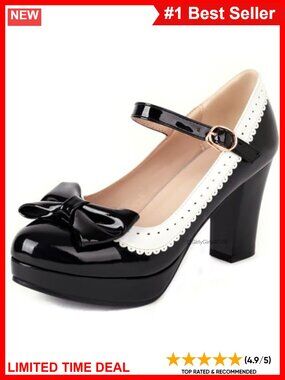 Lolita Bow Platform Heels Block Heel Mary Jane Pump
